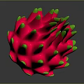Shiny Red Dragon Fruit With Bright Green Spikes On Dark Background 3d model