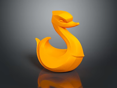 Orange Duck Sculpture With Smooth Curved Shape And Shiny Reflective Surface 3d model