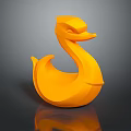 Orange Duck Sculpture With Smooth Curved Shape And Shiny Reflective Surface