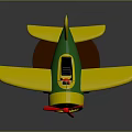 Colorful Children's Toy Airplane With Red Propeller Green Body Yellow Wings and Brown Base