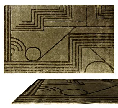 Modern Square Rug With Geometric Lines Circles Abstract Shapes And Textured Design For Living Space 3d model