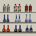 Various Beverage Bottles Displayed On Shelves With Different Colors And Designs 3d model