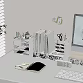 Organized Study Room Interior With Desk Books Notebook Pens Plant And Computer Monitor
