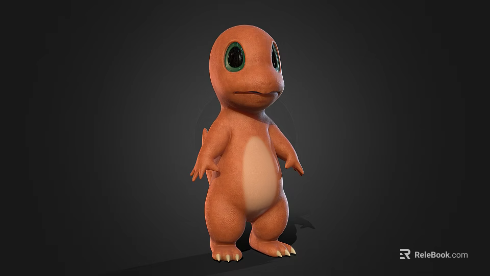 Cute Orange Creature with Big Green Eyes and White Belly in Standing 3d model 