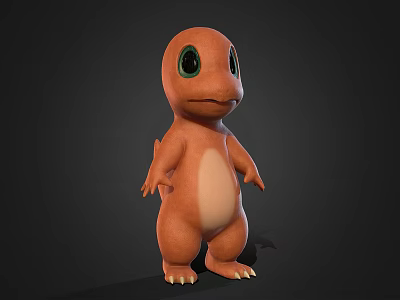Cute Orange Creature with Big Green Eyes and White Belly in Standing 3d model