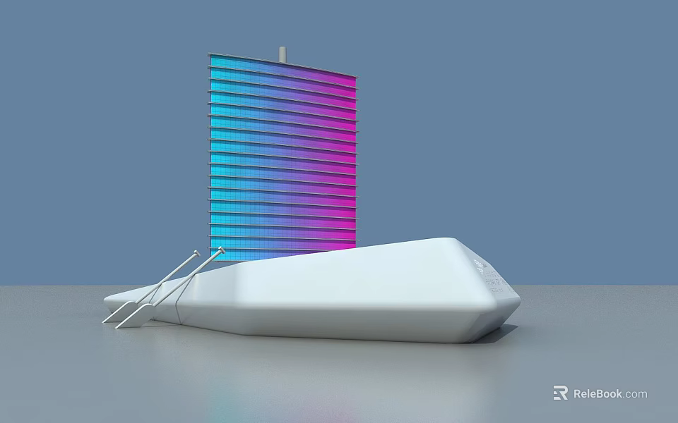 Modern Geometric Structure With Blue Purple Striped Panel And White Base 3d model 