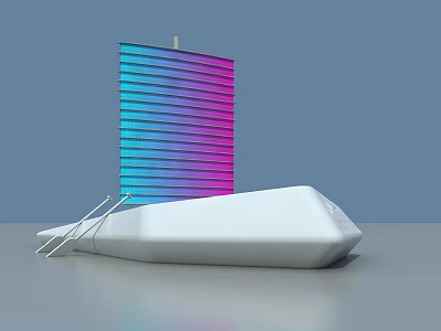 Modern Geometric Structure With Blue Purple Striped Panel And White Base 3d model