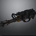 Futuristic Heavy Machine Gun With Multiple Barrels Mechanical Design And Orange Details