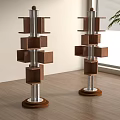 Modern Middle Ancient Bookshelf Solid Wood Metal Floor-Standing Bookshelf 3d model