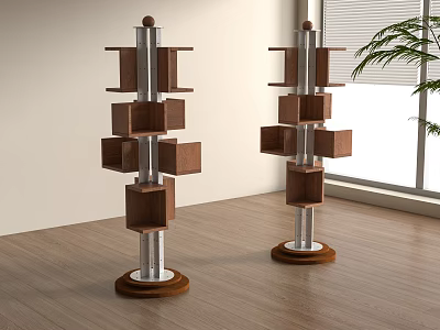 Modern Middle Ancient Bookshelf Solid Wood Metal Floor-Standing Bookshelf 3d model