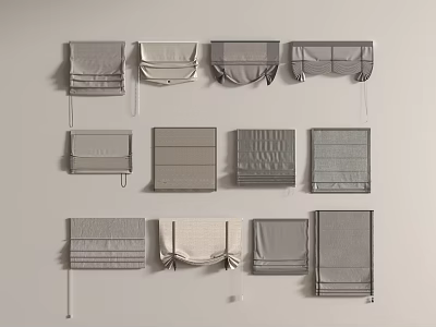 Roman Blinds Featuring Different Styles Various Designs And Textured Fabrics 3d model
