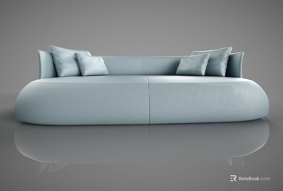 Light Blue Two Seater Sofa With Soft Cushions And Modern Round Design 3d model