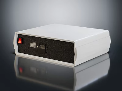 Compact White Electronic Device With Red Button And Black Panel Ports 3d model