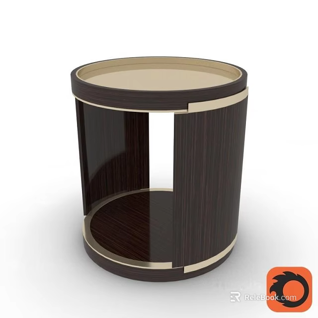 Modern Round Side Table With Dark Wood Finish And Gold Accent Design 3d model 