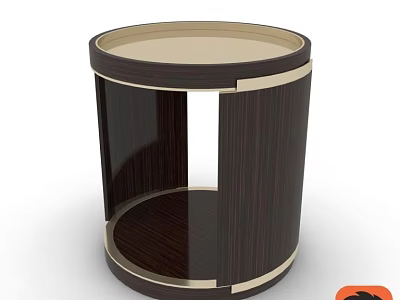 Modern Round Side Table With Dark Wood Finish And Gold Accent Design 3d model