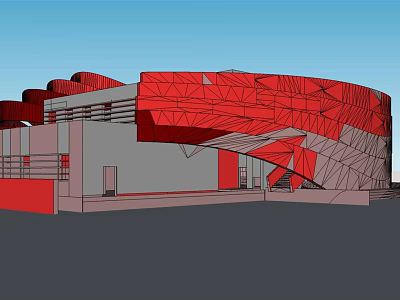 Contemporary Museum Building With Red And Gray Geometric Facade Design 3d model