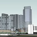 Modern Commercial Complex With High Rise Buildings And Central Water Feature