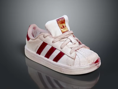 Stylish White Red Striped Sneakers With Classic Brand Logo On Tongue And White Laces 3d model