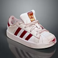 Stylish White Red Striped Sneakers With Classic Brand Logo On Tongue And White Laces