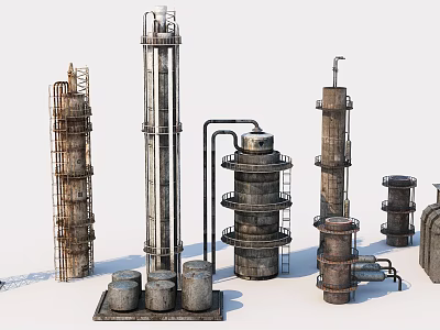 Heavy Duty Industrial Equipment With Tall Towers Pipes Storage Tanks And Metal Structures 3d model