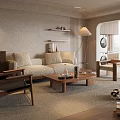 Soft Fabric Sofa And Solid Wood Coffee Table Set For Warm Comfortable Minimalist Living Space