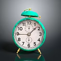 Vintage Green Alarm Clock With Bell White Dial Black Numbers Golden Base And Black Background