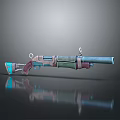 Vintage Shotgun With Blue Green Brown Design Wooden Handle And Metal Barrel On Black Background