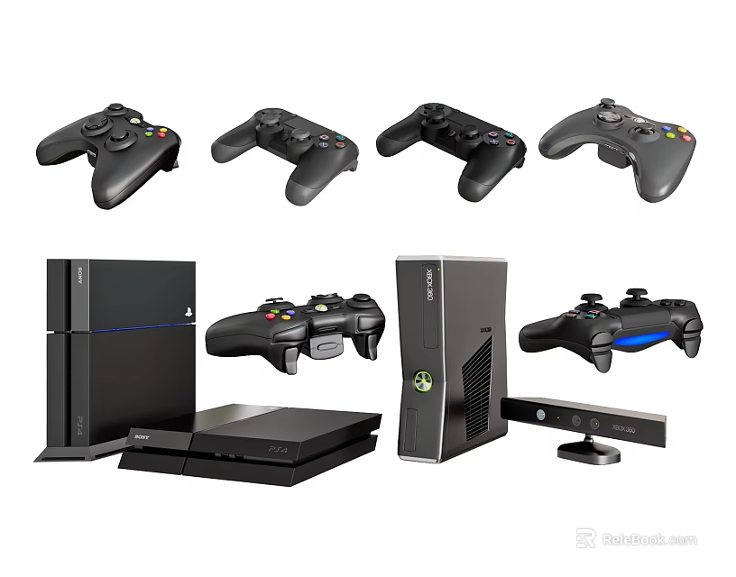Entertainment Electronics Featuring Multiple Wireless Game Controllers And Modern Game Consoles 3d model 