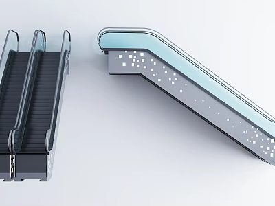 Modern Escalator With Transparent Handrails Silver Frame And Decorative Dot Lights 3d model