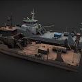 Three Different Types of Ships 3D Model with Gray Brown Hulls and Deck Equipment