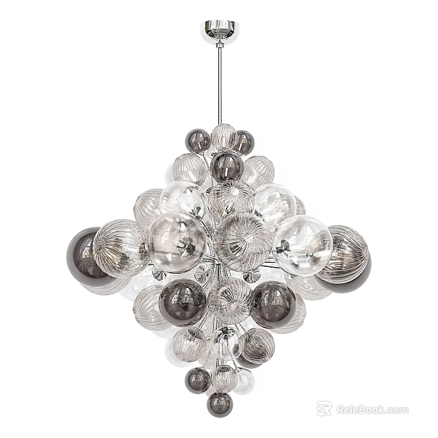 Unique Modern Glass Chandelier With Clear And Dark Spherical Cluster Design 3d model 