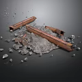 Rusty Metal Pipes Scattered With Broken Stones And Debris In Demolition Site