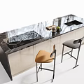 Elegant Modern Bar Counter Interior With Marble Top Cooktop Sink And Stylish Bar Stools