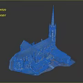 Church Building Model Featuring Tower Spire Brown Roof And Red Car Display Scene