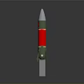 Two Green And Red Military Missiles With American North Korean Flags Displayed On White Bases