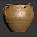 Detailed Golden Jar Sculpture Carving With Two Handles And Intricate Patterns
