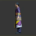 3D Character Design Of Humanoid Creature In Purple Yellow Traditional Costume With Open Arms