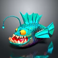 Iridescent Teal Fantasy Fish With Large Yellow Eyes Sharp Teeth And Antenna Lure
