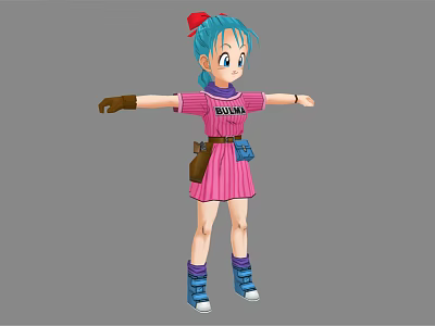 Cartoon Woman Character With Blue Hair Red Hat Pink Dress And WOMAN Text Design 3d model