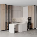 Modern Kitchen With Stylish Cabinets Glass Doors And Marble Backsplash 3d model