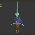 Adventurous Character With Green Overalls Carrying Blue Bucket And Straw Broom With Small Creatures