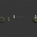 Green Mechanical Components Arrangement With Containers Metal Rod And Small Parts