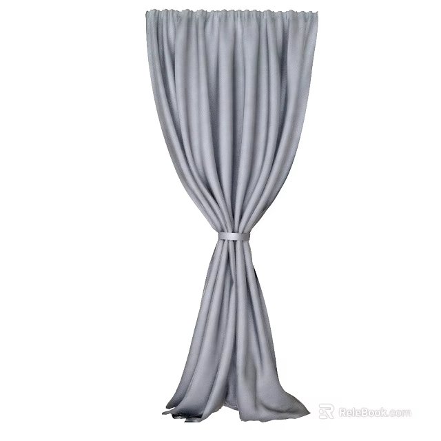 Flowing Gray Curtains With Soft Fabric And Tieback For Modern Interior 3d model