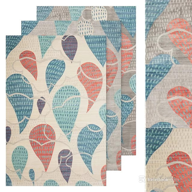 Colorful Square Carpet With Abstract Leaf Shaped Patterns For Modern Home Decor 3d model