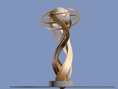 Gold Spiral Trophy With Soccer Ball On Top And Gray Base Design 3d model