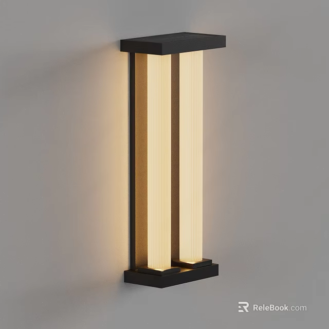 Modern Wall Sconce With Double Strip Design And Black Frame Warm Illumination 3d model 