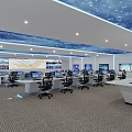 Modern Security Control Room with Multiple Monitor Screens Control Desks and Ergonomic Chairs