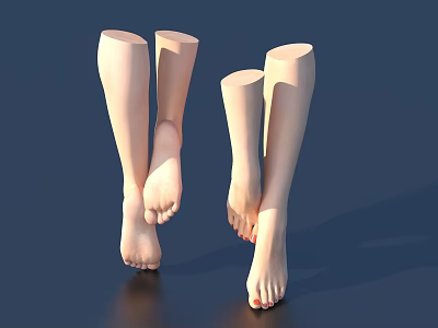 Two Pairs of Women's Barefoot Legs and Feet on Dark Blue Background with Reflections 3d model