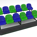 Green And Blue Stadium Seats Arranged In Two Rows With Metal Frames And Black Steps 3d model