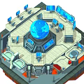 Cartoon Style Space Command Center With Blue Globe And Control Panels 3d model